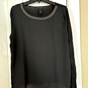 Black Long Sleeve Blouse with Silver Neck Detail